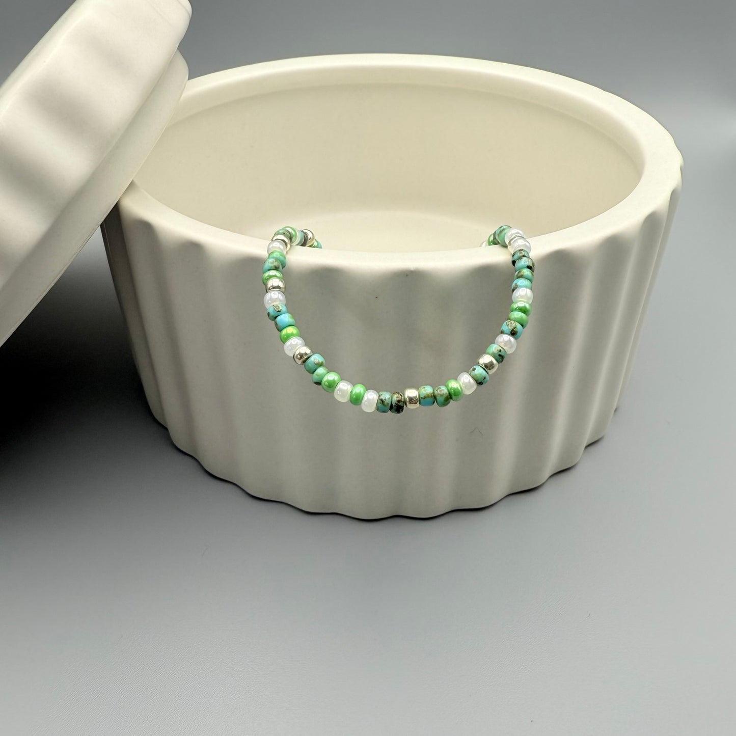 Sterling Silver Sea Green Beaded Bracelet