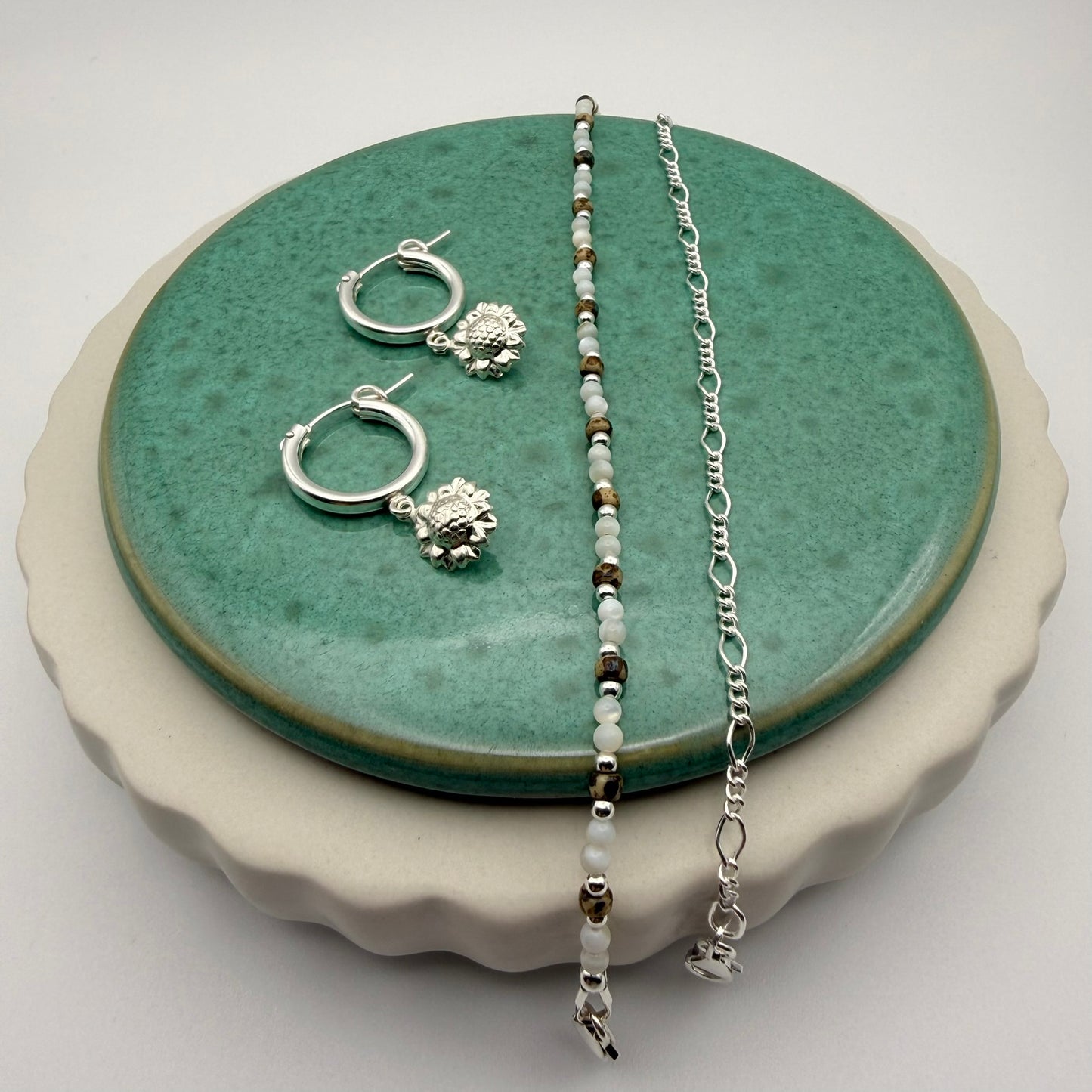 Sunflower Silver Hoops