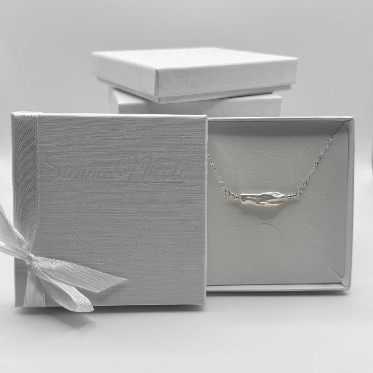 Silver Pearl Bar Necklace