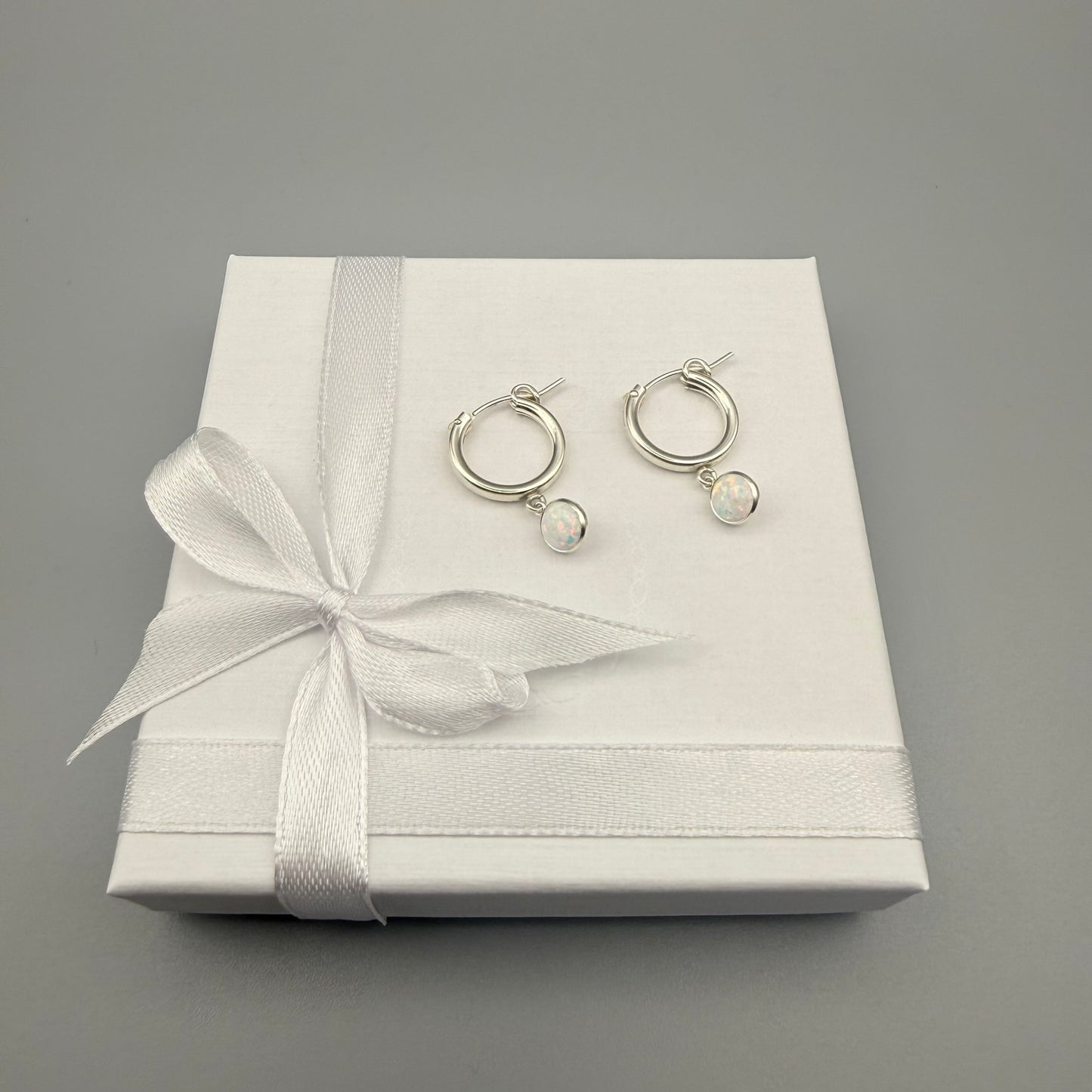 Sterling Silver Opal Hoop Earrings