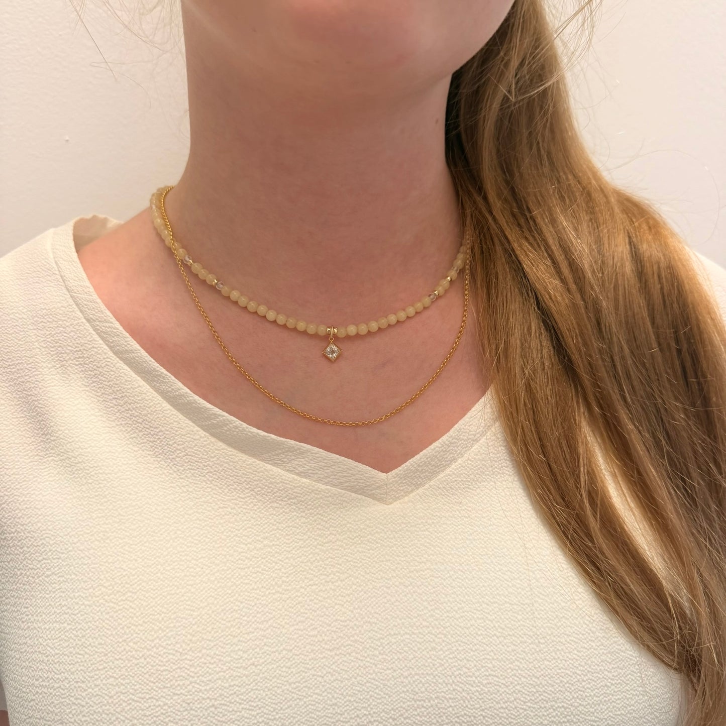 Gold, Aragonite,Crystal Beaded Necklace