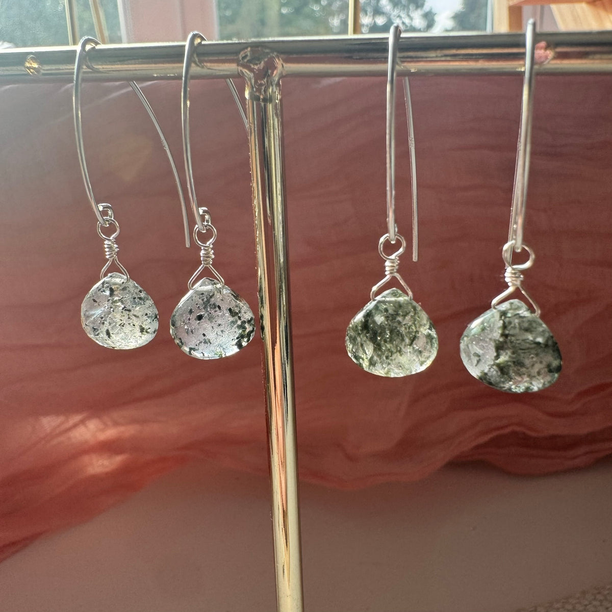 Sterling Silver Moss Quartz Drop Earrings
