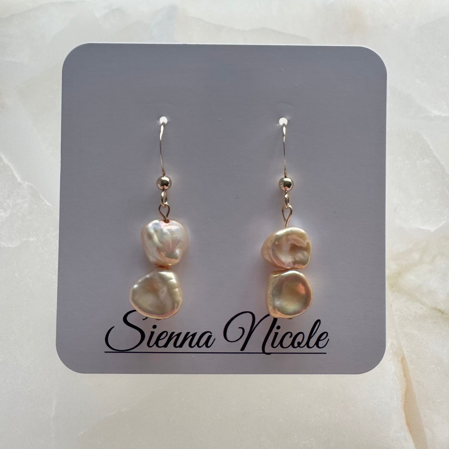 Gold Filled Irregular Champagne Keshi Pearl Drop Earrings