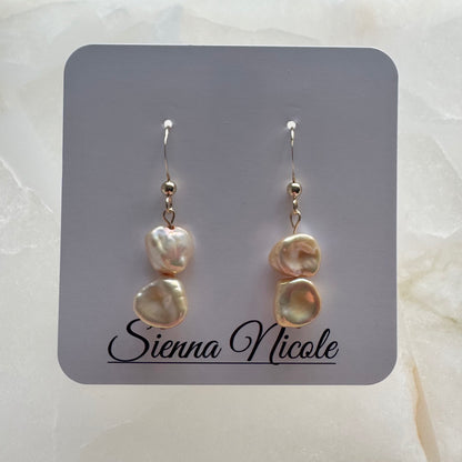 Gold Filled Irregular Champagne Keshi Pearl Drop Earrings