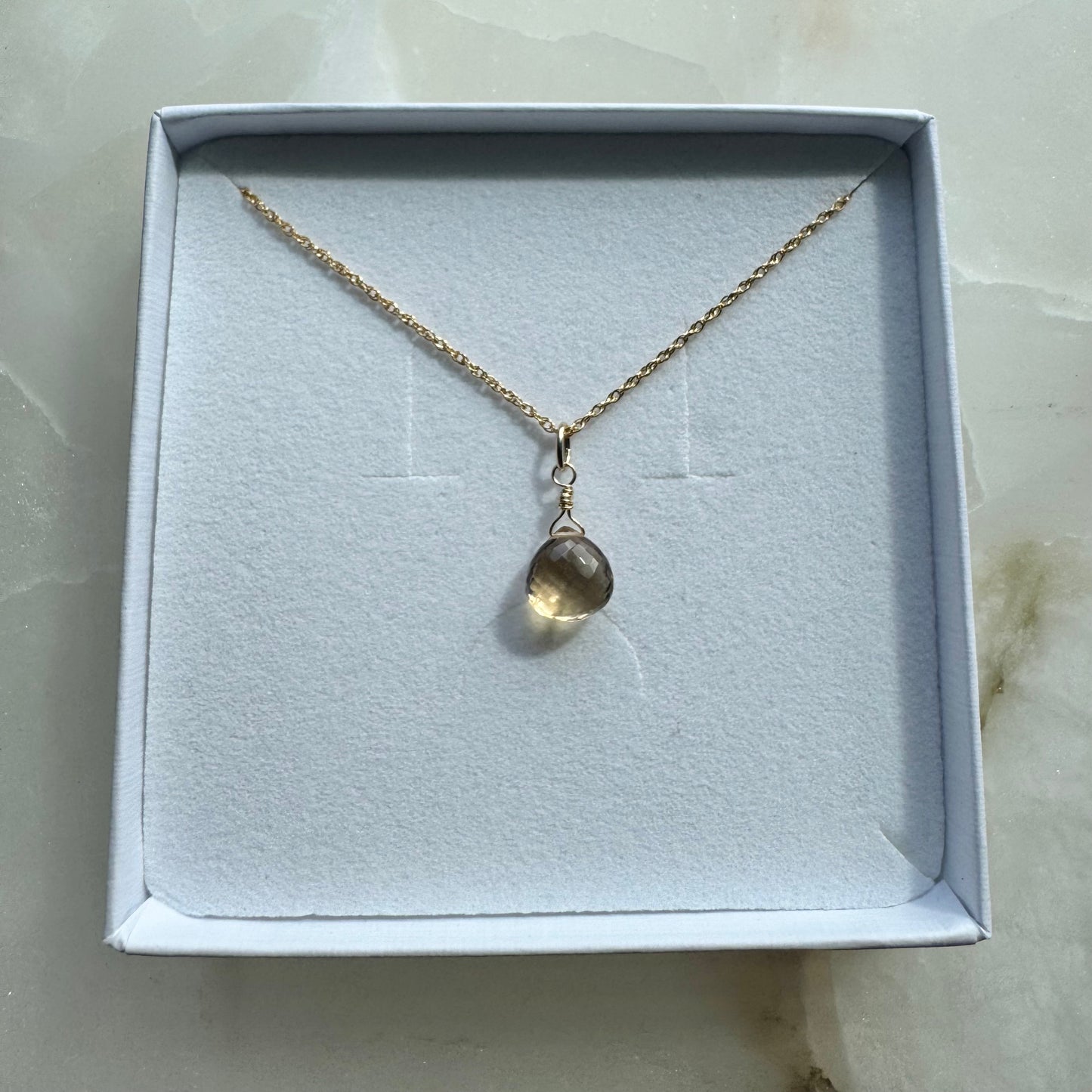 Gold Filled Champagne Citrine Faceted Pendant Necklace