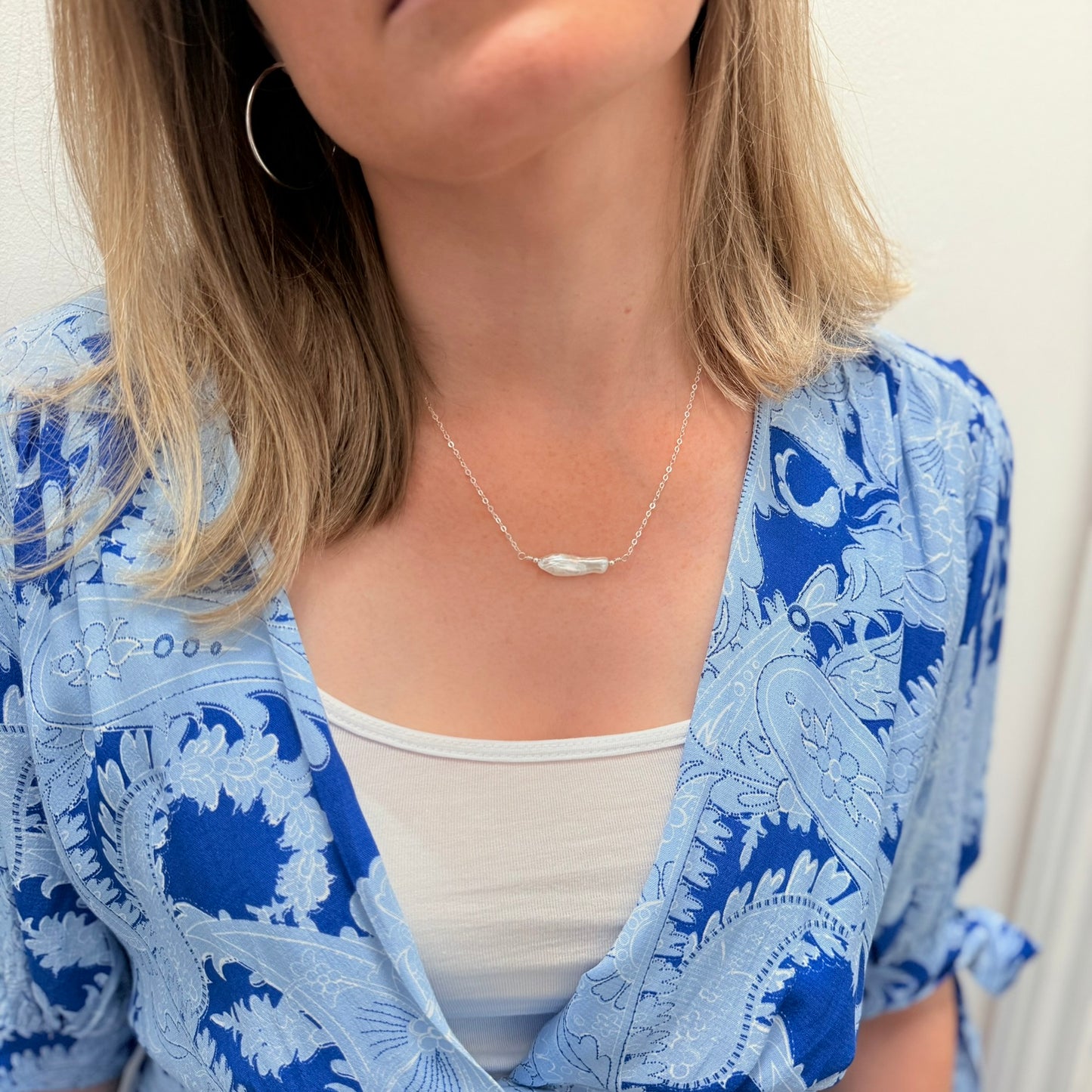 Silver Pearl Bar Necklace