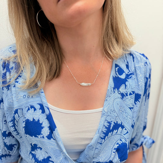 Silver Pearl Bar Necklace