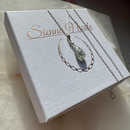 Sterling Silver Moss Quartz Teardrop Necklace