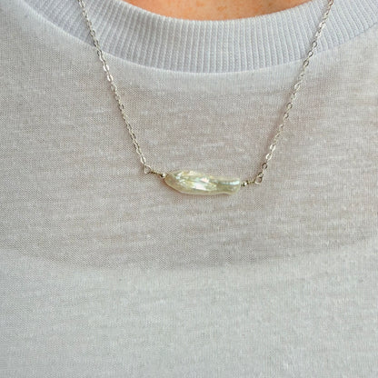 Silver Pearl Bar Necklace