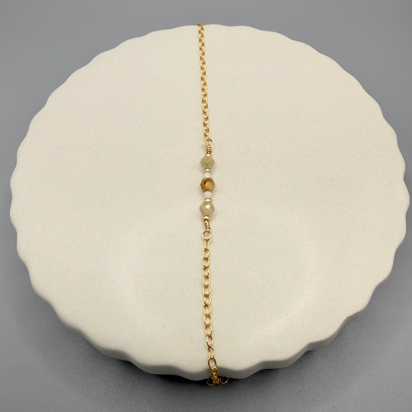 Golden Rutilated Quartz and Mother of pearl Bracelet