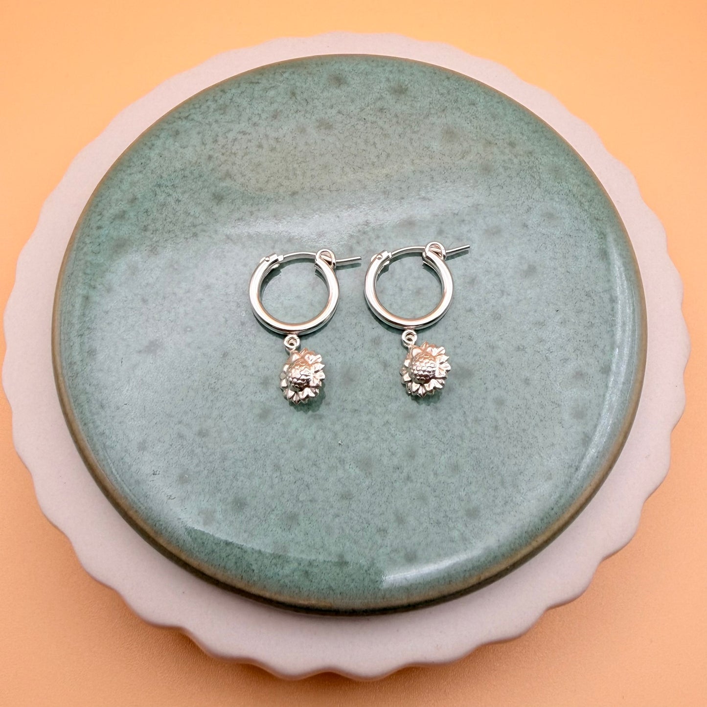 Sunflower Silver Hoops