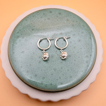 Sunflower Silver Hoops