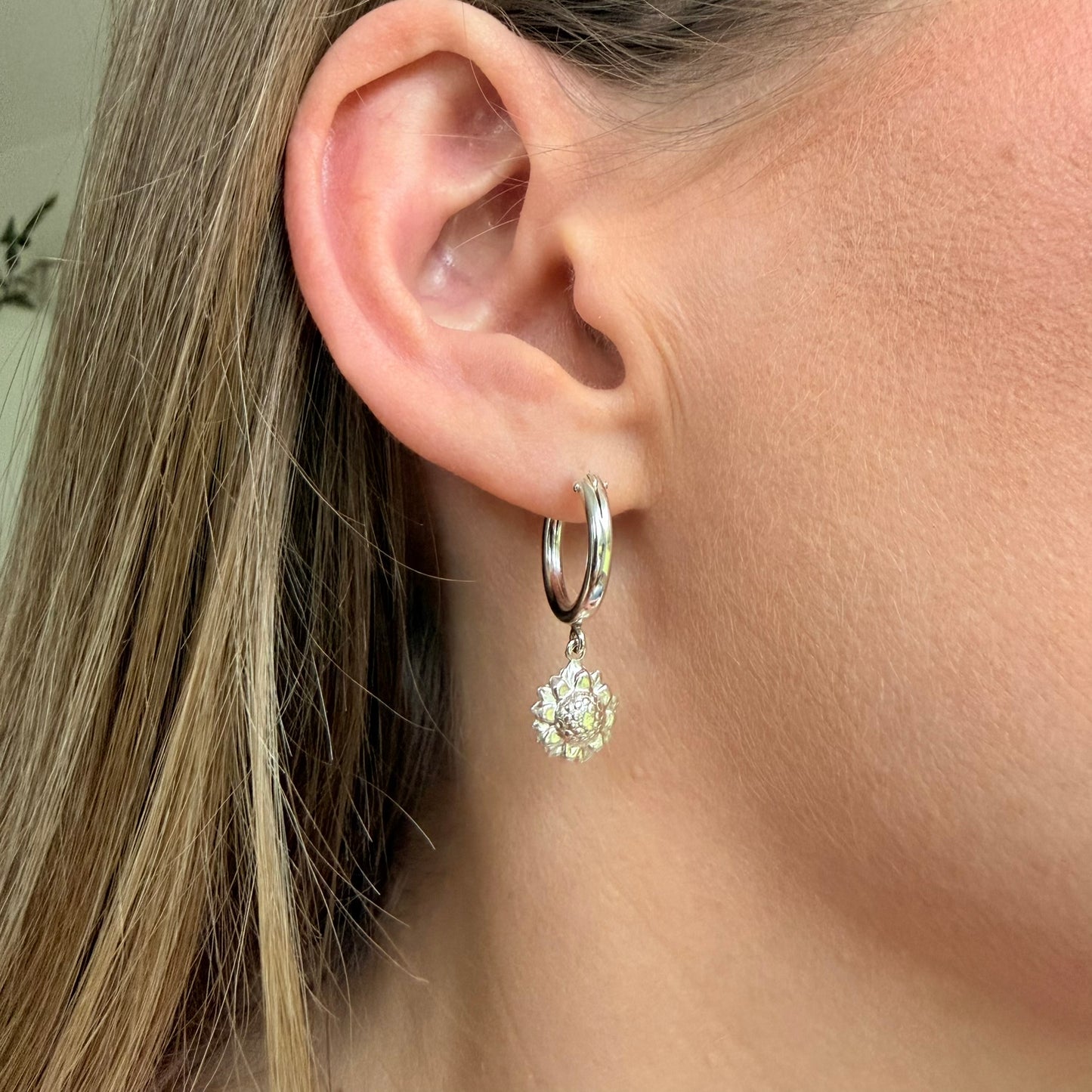 Sunflower Silver Hoops