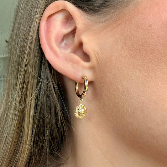 Gold Sunflower Hoops
