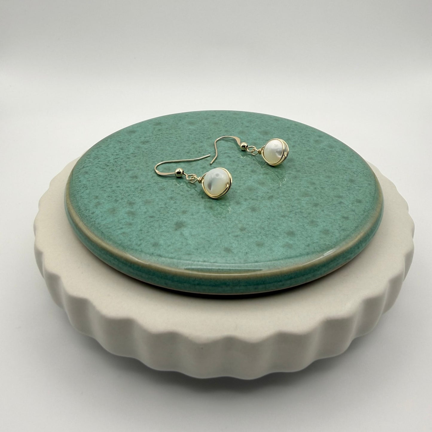 Gold Filled, Mother of Pearl Drop Earrings