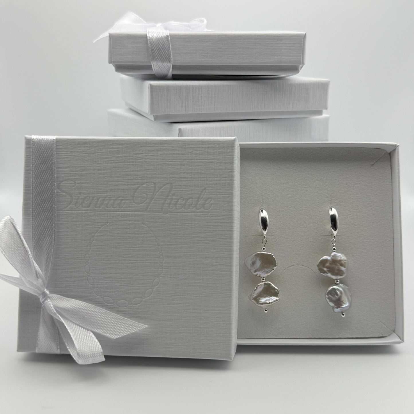 Sterling Silver, Keshi Pearl Petal drop Earrings