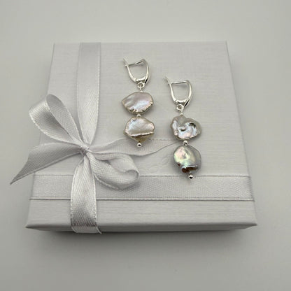 Sterling Silver, Keshi Pearl Petal drop Earrings