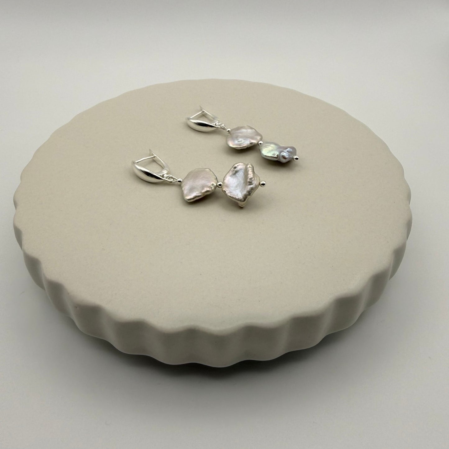 Sterling Silver, Keshi Pearl Petal drop Earrings