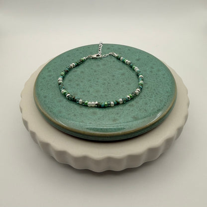 Sterling Silver Sea Green Beaded Bracelet