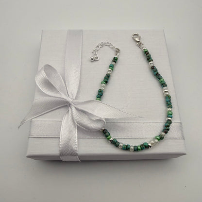 Sterling Silver Sea Green Beaded Bracelet