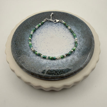 Sterling Silver Sea Green Beaded Bracelet