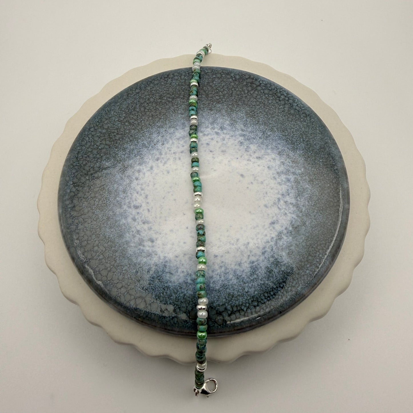 Sterling Silver Sea Green Beaded Bracelet