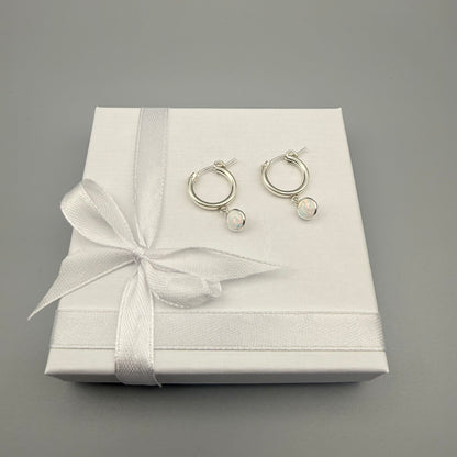 Sterling Silver Opal Hoop  Earrings