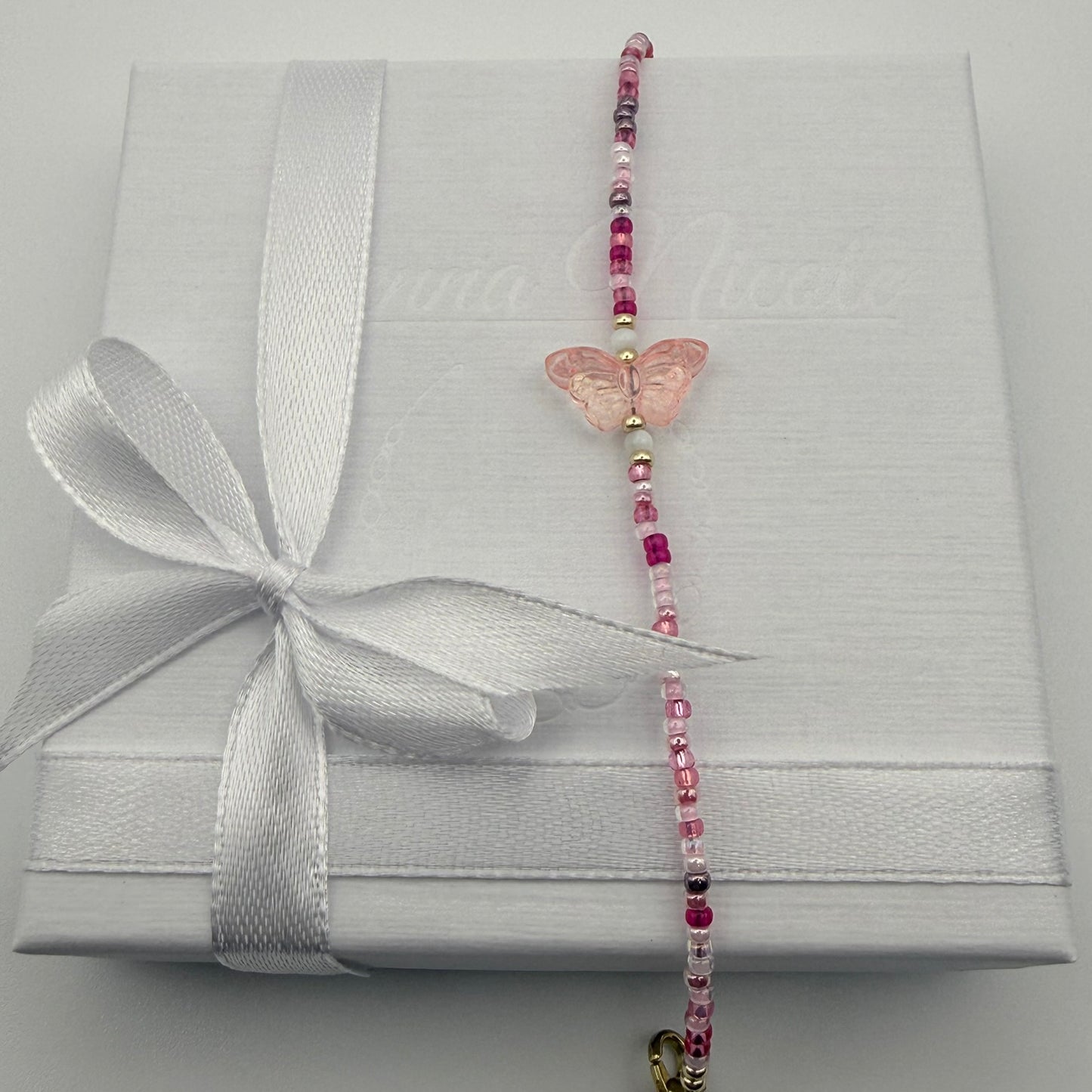Gold Filled Pink Butterfly Bracelet