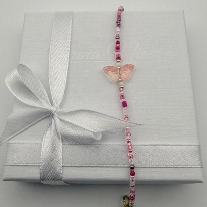 Gold Filled Pink Butterfly Bracelet
