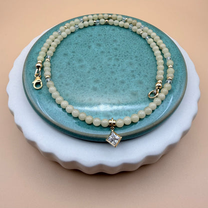 Gold, Aragonite,Crystal Beaded Necklace