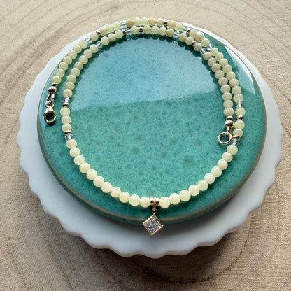 Gold, Aragonite,Crystal Beaded Necklace