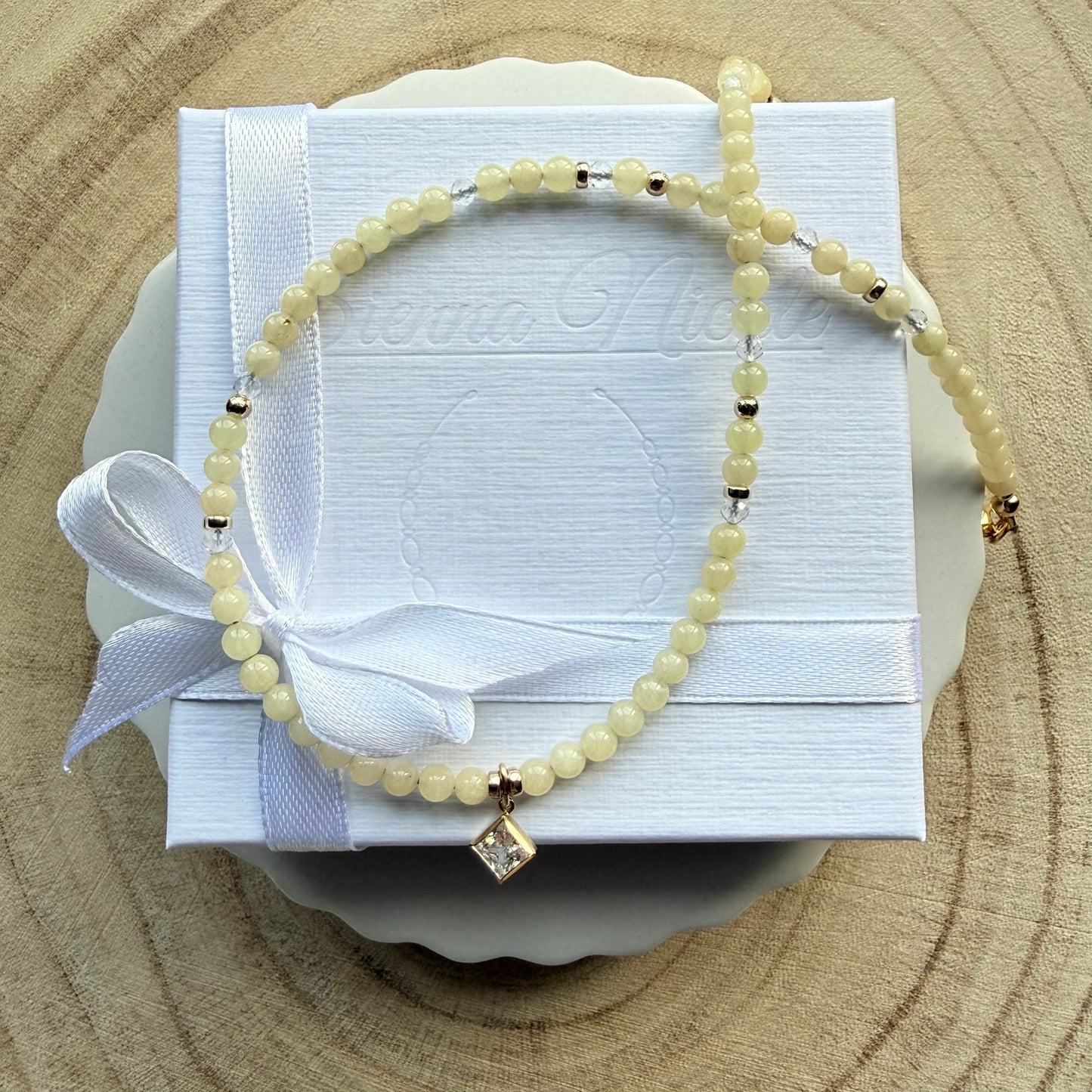 Gold, Aragonite,Crystal Beaded Necklace