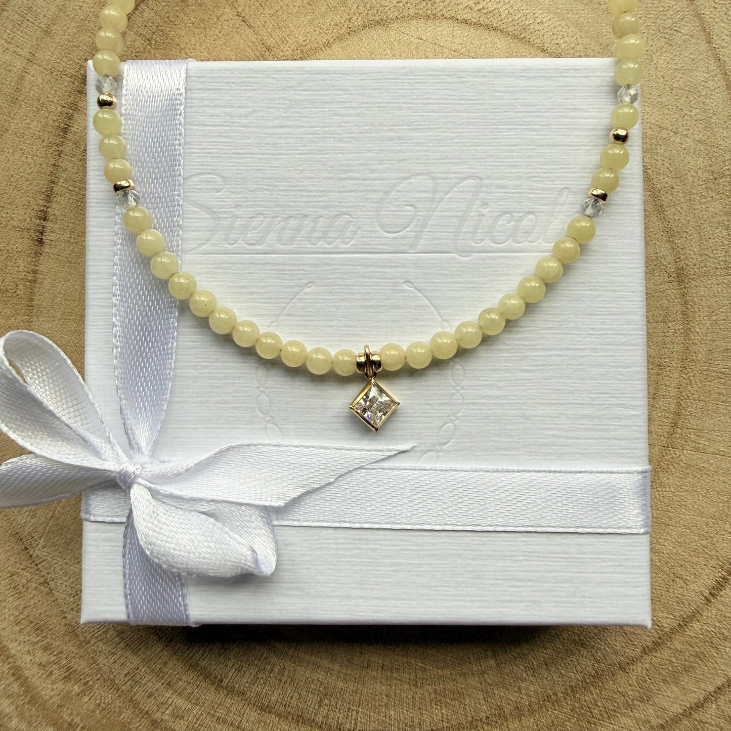 Gold, Aragonite,Crystal Beaded Necklace