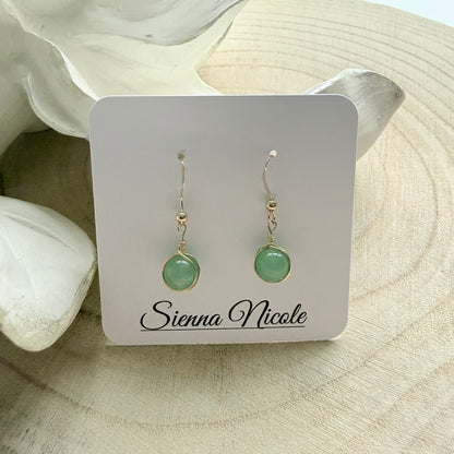 Gold Filled, Aventurine Drop Earrings