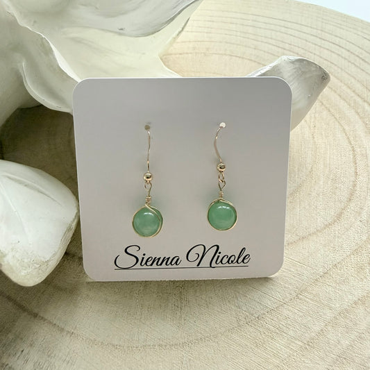 Gold Filled, Aventurine Drop Earrings
