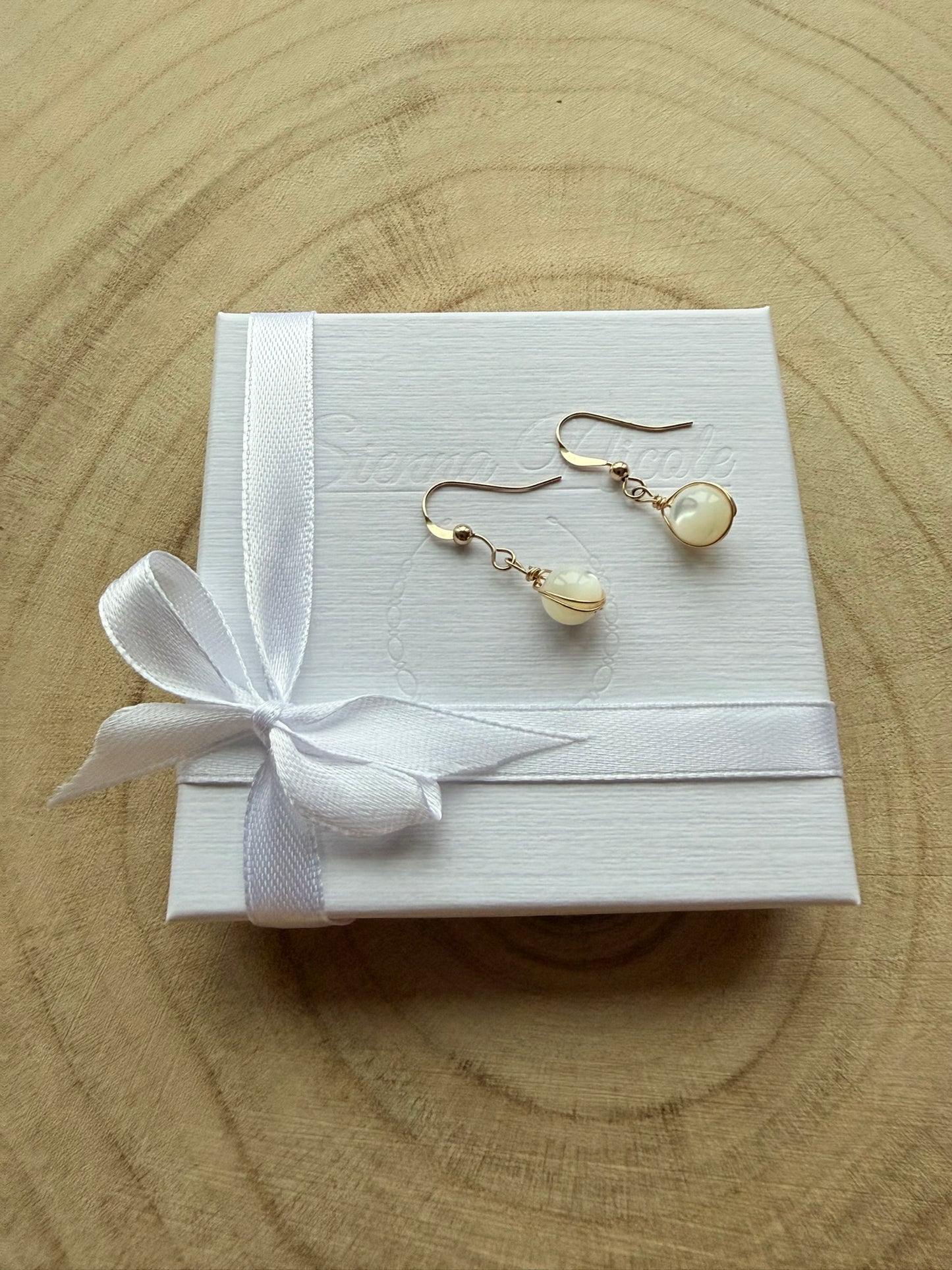 Gold Filled, Mother of Pearl Drop Earrings