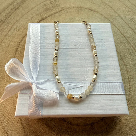 Gold Filled, Pearl Quartz Honey Bracelet