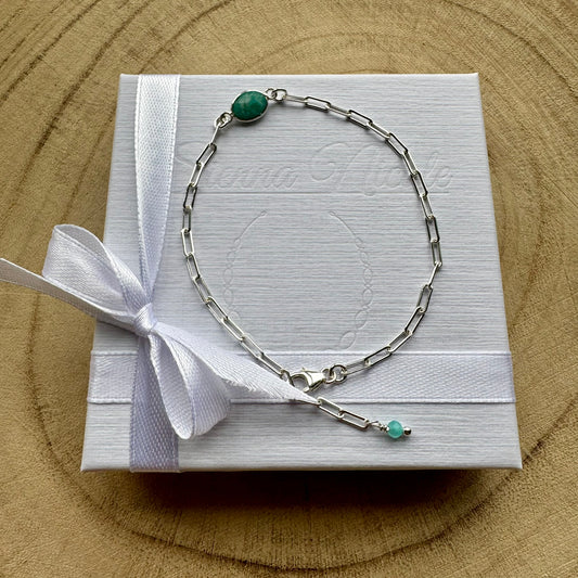 Sterling Silver Amazonite chain bracelet on gift packaging