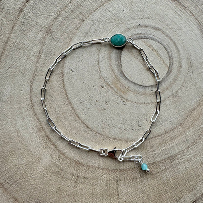 Sterling Silver Amazonite chain bracelet on wooden surface