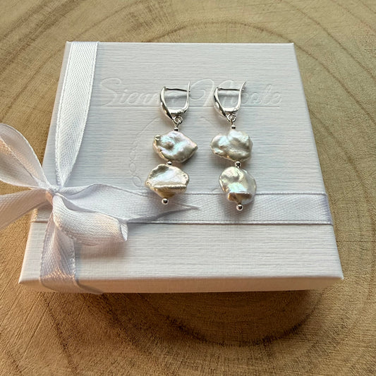 Sterling Silver, Keshi Pearl Petal drop Earrings