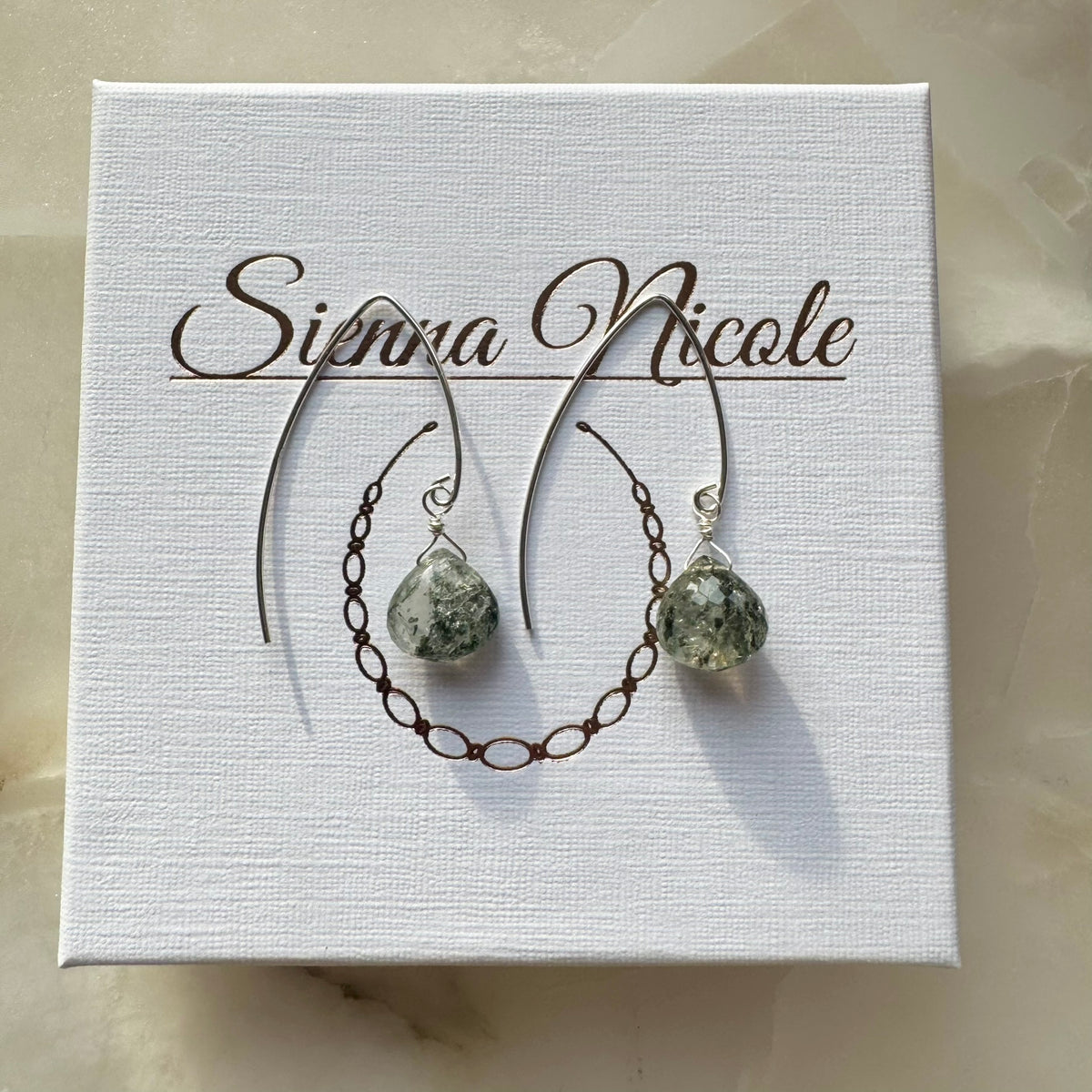 Sterling Silver Moss Quartz Drop Earrings