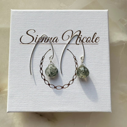Sterling Silver Moss Quartz Drop Earrings