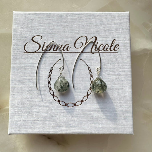 Sterling Silver Moss Quartz Drop Earrings