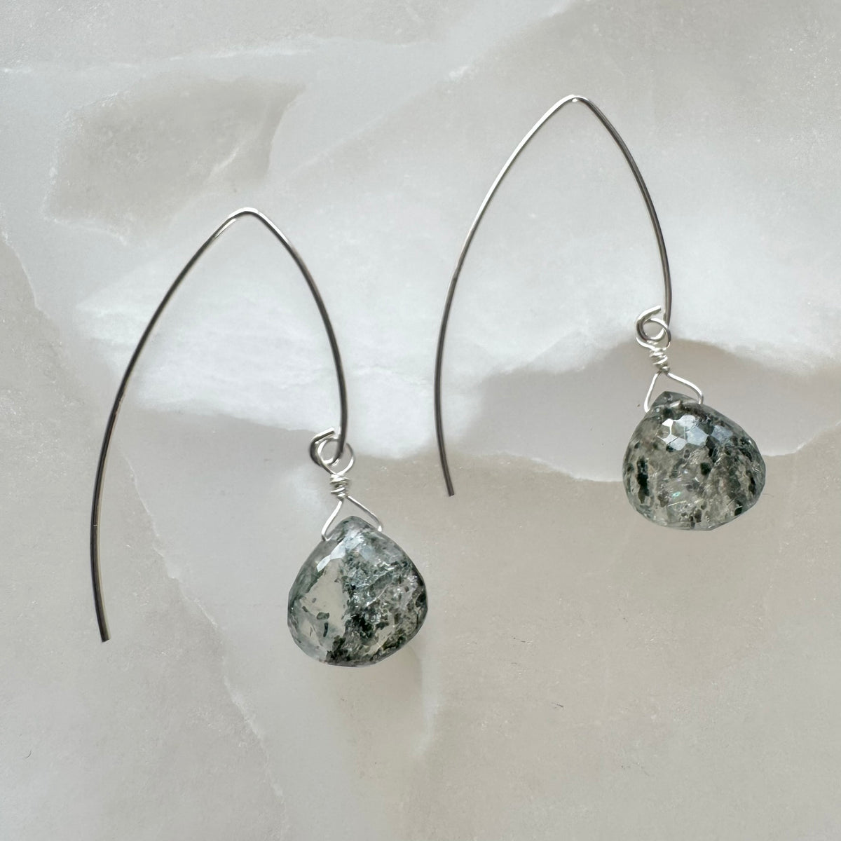 Sterling Silver Moss Quartz Drop Earrings