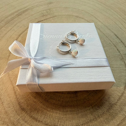Sterling Silver Opal Hoop  Earrings