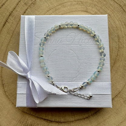 Sterling silver opalite bracelet on gift packaging