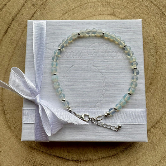 Sterling silver opalite bracelet on gift packaging